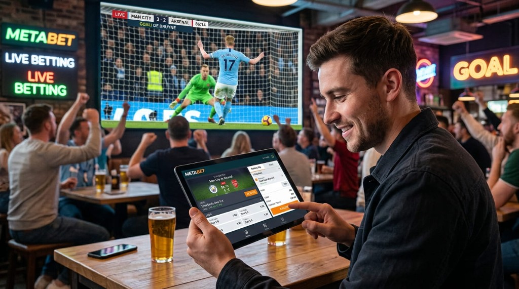 Pronósticos deportivos en tablet durante un partido en vivo